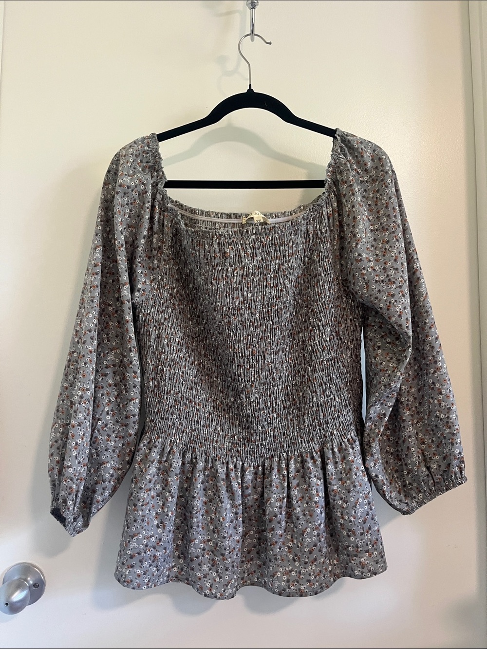 Jasmine Gray Floral Smocked Peplum Blouse